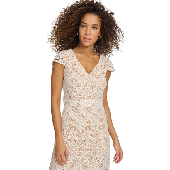 NWT Kensie Womens Floral-Lace A-Line Dress KDTP2829 White / Nude 14 - Picture 4 of 9